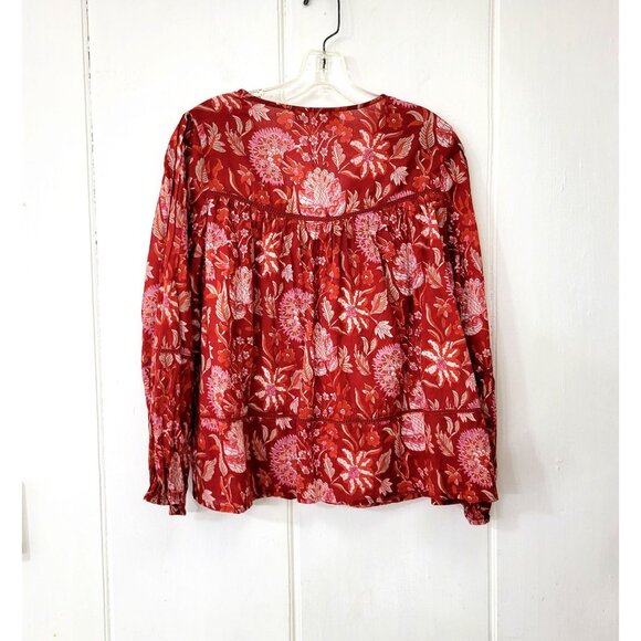 Rachael Zoe Red Cotton Floral Print Peasant Blouse - Picture 3 of 5